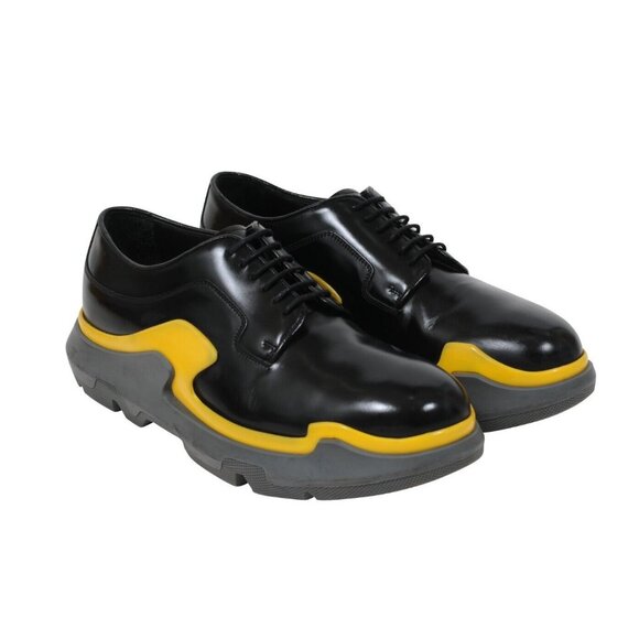 Prada Mens Derbys US7 UK6.5 Black Leather Double Yellow Midsole Chunky Oxfords - Picture 1 of 11